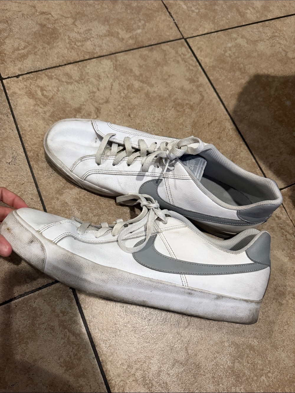 Nike White and Light Gray Men's Low-Top Sneakers